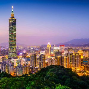 Taipei, Taiwan city skyline at twilight.